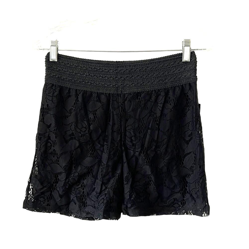Moda Size 6 Black Lace Shorts NWT Wide Waistband Pull On Festival Boho